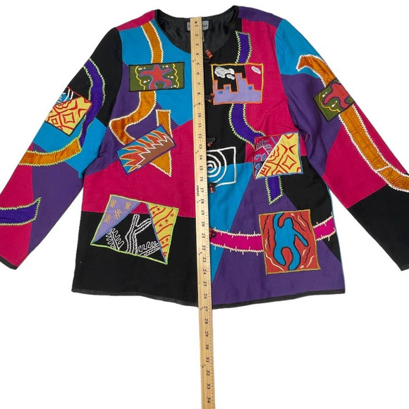 Women's Vintage  Indigo Moon Patchwork Modern Art Applique Jacket Sz M - Picture 4 of 11